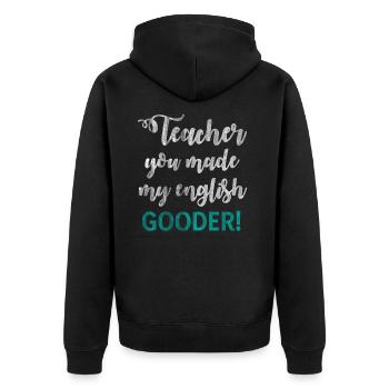 Englisch Lehrer Fremdsprache - Unisex Premium Bio Zip Hoodie - Schwarz - Hinten - Nico (187cm)