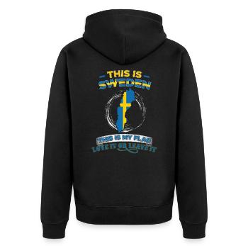 Dies ist Schweden Dies ist meine Flagge - Unisex Premium Bio Zip Hoodie - Schwarz - Hinten - Nico (187cm)