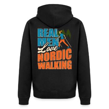 Nordic Walking - Unisex Premium Bio Zip Hoodie - Schwarz - Hinten - Nico (187cm)