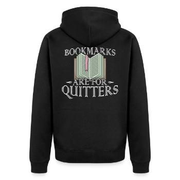 Bücher Spruch Lesen - Unisex Premium Bio Zip Hoodie - Schwarz - Hinten - Nico (187cm)
