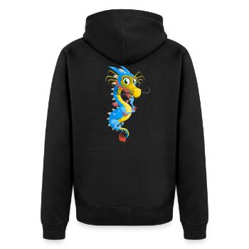 Buntes süßes stylisches Chinesisches Drachen Shirt - Unisex Premium Bio Zip Hoodie - Schwarz - Hinten - Nico (187cm)