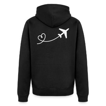 Flieger mit Herz Urlaub Reisen Fliegen Flugzeug - Unisex Premium Bio Zip Hoodie - Schwarz - Hinten - Nico (187cm)