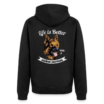 Schäferhund - Unisex Premium Bio Zip Hoodie - Schwarz - Hinten - Nico (187cm)