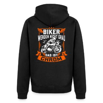 Biker werden nicht grau das ist Chrom - Motorrad - Unisex Premium Bio Zip Hoodie - Schwarz - Hinten - Nico (187cm)