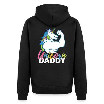 Einhorn-Vati - lustiges Fitness-Gymnastik-Regenbogen-Vati-Geschenk - Unisex Premium Bio Zip Hoodie - Schwarz - Hinten - Nico (187cm)
