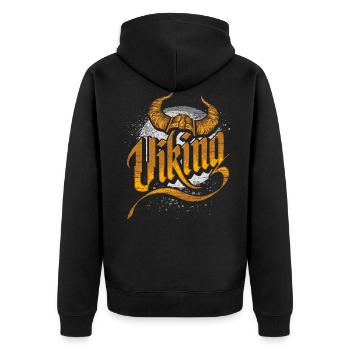 Wikinger Flagge Wikinger Schwert - Unisex Premium Bio Zip Hoodie - Schwarz - Hinten - Nico (187cm)