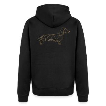 Geometric Wiener - Geometrischer Dackel goldfarben - Unisex Premium Bio Zip Hoodie - Schwarz - Hinten - Nico (187cm)