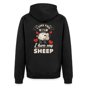 Schaf Tierliebhaber - Unisex Premium Bio Zip Hoodie - Schwarz - Hinten - Nico (187cm)
