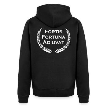 Fortis Fortuna Adiuvat - lateinisches Sprichwort - Unisex Premium Bio Zip Hoodie - Schwarz - Hinten - Nico (187cm)