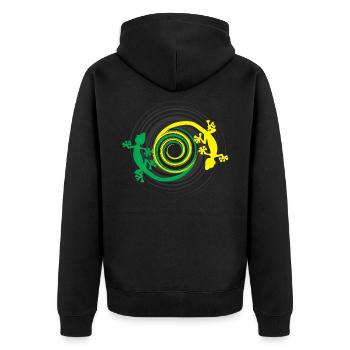 Gecko - Unisex Premium Bio Zip Hoodie - Schwarz - Hinten - Nico (187cm)