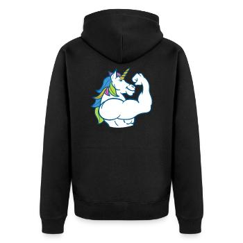 Einhorn-Muskeln - lustiges Fitness-Gym-Regenbogen-Geschenk - Unisex Premium Bio Zip Hoodie - Schwarz - Hinten - Nico (187cm)