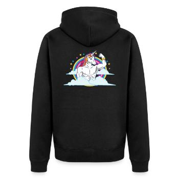 Unicorn Muscles - Funny Fitness Gym Rainbow Gift - Unisex Premium Organic Zip Hoodie - black - Back - Nico (187cm)