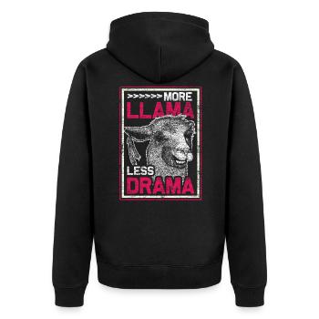 lama - Unisex Premium Organic Zip Hoodie - black - Back - Nico (187cm)