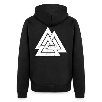 Retro Valknut Wikinger Nordisches Volk Geschenk - Unisex Premium Bio Zip Hoodie - Schwarz - Hinten - Nico (187cm)