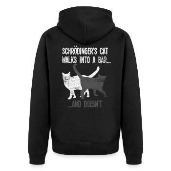 Physik Schrödinger - Unisex Premium Bio Zip Hoodie - Schwarz - Hinten - Nico (187cm)