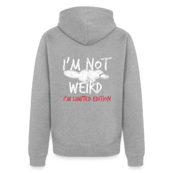 Schnabeltier Seltenheit - Unisex Premium Bio Zip Hoodie - Grau meliert - Hinten - Nico (187cm)