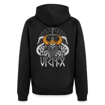 Wikinger - Unisex Premium Bio Zip Hoodie - Schwarz - Hinten - Nico (187cm)