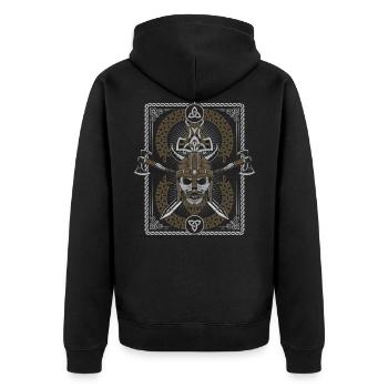 Viking ax Furthark Odin Walhalla - Unisex Premium Organic Zip Hoodie - black - Back - Nico (187cm)