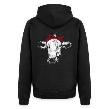 Kuh - Unisex Premium Bio Zip Hoodie - Schwarz - Hinten - Nico (187cm)