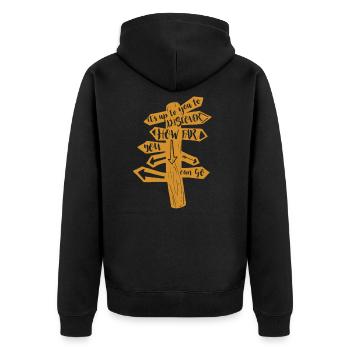 Weltreise Abenteuer - Unisex Premium Bio Zip Hoodie - Schwarz - Hinten - Nico (187cm)