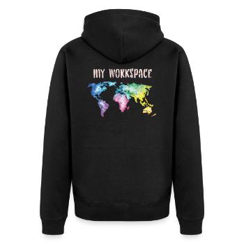 Weltkarte Globus - Unisex Premium Bio Zip Hoodie - Schwarz - Hinten - Nico (187cm)