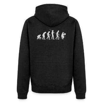 Wissenschaft Evolution - Unisex Premium Bio Zip Hoodie - Schwarz - Hinten - Nico (187cm)