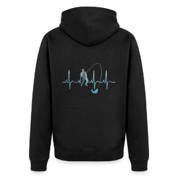 Angeln Herzschlag - Unisex Premium Bio Zip Hoodie - Schwarz - Hinten - Nico (187cm)