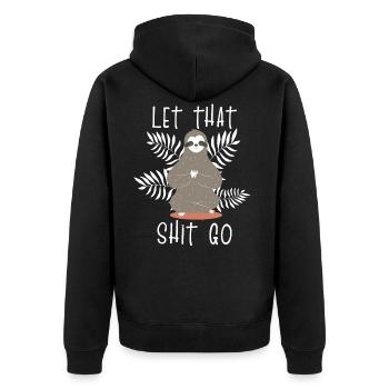Faultier Entspannung - Unisex Premium Bio Zip Hoodie - Schwarz - Hinten - Nico (187cm)