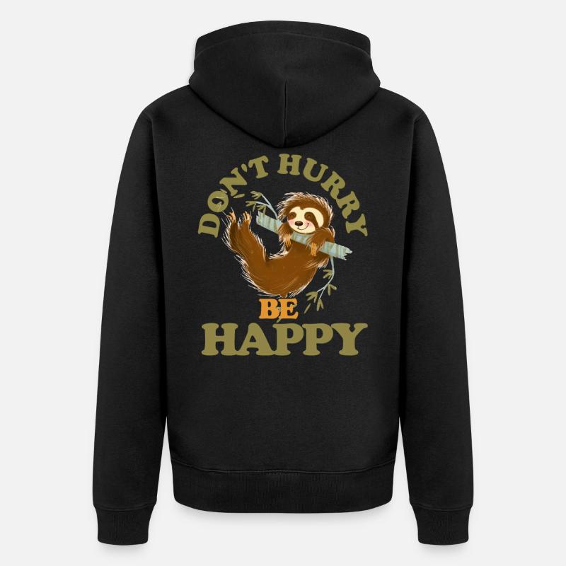 Faultier Glücklich Geschenk - Unisex Premium Bio Zip Hoodie - Schwarz