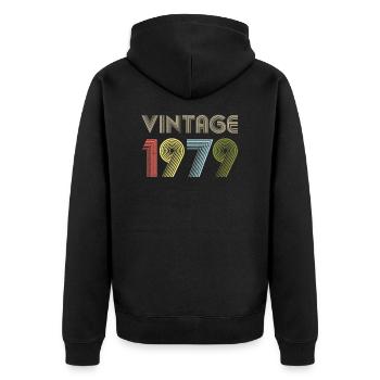 Vintage 43rd Birthday Gift Born in 1979 - Unisex Premium Organic Zip Hoodie - black - Back - Nico (187cm)