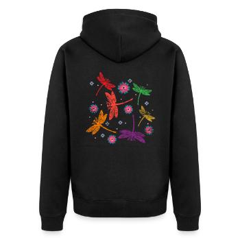 Libelle Sommernacht - Unisex Premium Bio Zip Hoodie - Schwarz - Hinten - Nico (187cm)
