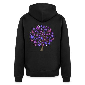 Schmetterlinge Baum - Unisex Premium Bio Zip Hoodie - Schwarz - Hinten - Nico (187cm)