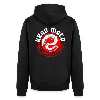 Krav Maga Kontakt - Unisex Premium Bio Zip Hoodie - Schwarz - Hinten - Nico (187cm)