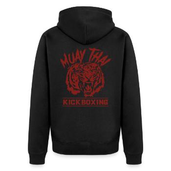 Muay Thai - Unisex Premium Bio Zip Hoodie - Schwarz - Hinten - Nico (187cm)