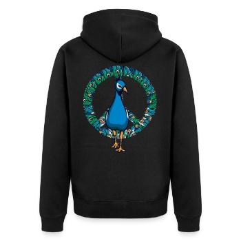 Pfau Friedenszeichen - Unisex Premium Bio Zip Hoodie - Schwarz - Hinten - Nico (187cm)
