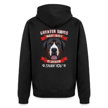 Großer Schweizer Sennen Greater Swiss Mountain Dog - Unisex Premium Bio Zip Hoodie - Schwarz - Hinten - Nico (187cm)