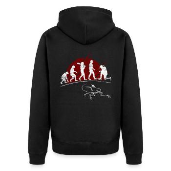 Archäologie Evolution - Unisex Premium Bio Zip Hoodie - Schwarz - Hinten - Nico (187cm)