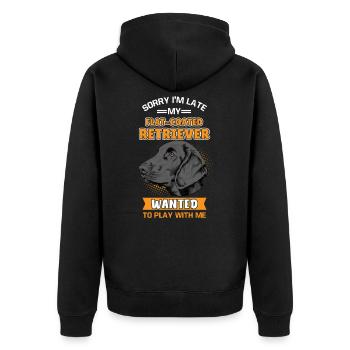 Flat Coated Retriever - Unisex Premium Bio Zip Hoodie - Schwarz - Hinten - Nico (187cm)
