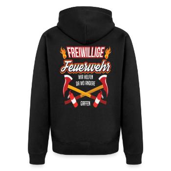 Feuerwehr - Unisex Premium Bio Zip Hoodie - Schwarz - Hinten - Nico (187cm)