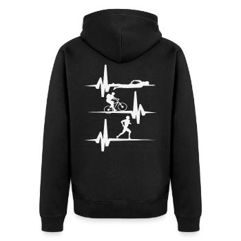 Triathlon - Unisex Premium Bio Zip Hoodie - Schwarz - Hinten - Nico (187cm)