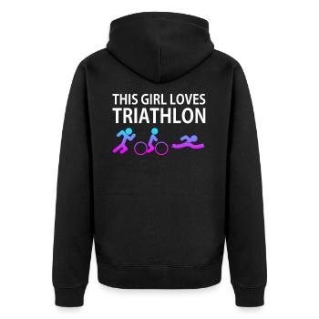 Triathlon Triathlet Lustig Geschenk Geschenkidee - Unisex Premium Bio Zip Hoodie - Schwarz - Hinten - Nico (187cm)