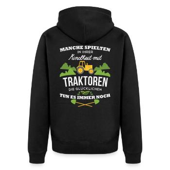 Bauer Farmer Geschenk Landwirtschaft Spruch Lustig - Unisex Premium Bio Zip Hoodie - Schwarz - Hinten - Nico (187cm)