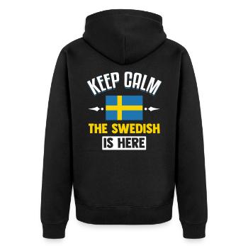 Schweden Flagge Lustig Geschenk Schwedische Flagge - Unisex Premium Bio Zip Hoodie - Schwarz - Hinten - Nico (187cm)