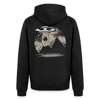 Pyramide Ufo Verschwörungstheorie Gizeh Cheops - Unisex Premium Bio Zip Hoodie - Schwarz - Hinten - Nico (187cm)