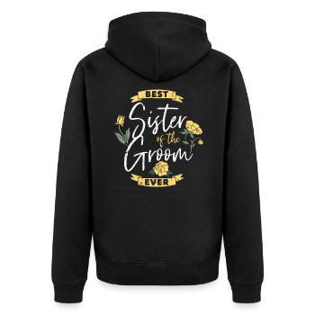 Groom sister wedding support - Unisex Premium Organic Zip Hoodie - black - Back - Nico (187cm)