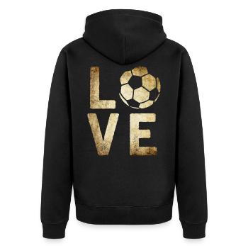 Fußball - Unisex Premium Bio Zip Hoodie - Schwarz - Hinten - Nico (187cm)