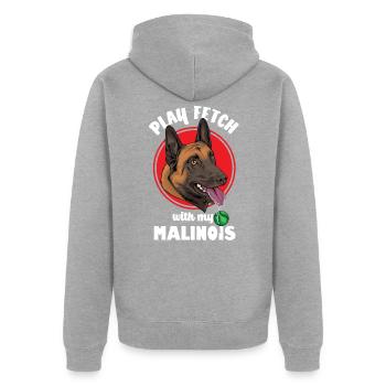 Belge Malinois - Veste à capuche bio Premium Unisexe - gris chiné - Dos - Nico (187cm)