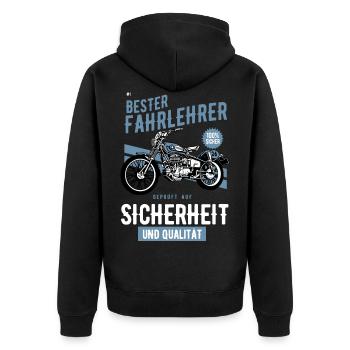 Fahrschullehrer Shirt Motorrad Geschenkidee - Unisex Premium Bio Zip Hoodie - Schwarz - Hinten - Nico (187cm)