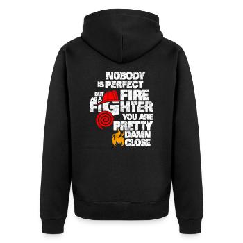 fire Department - Unisex Premium Organic Zip Hoodie - black - Back - Nico (187cm)