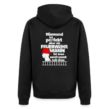 fire Department - Unisex Premium Organic Zip Hoodie - black - Back - Nico (187cm)